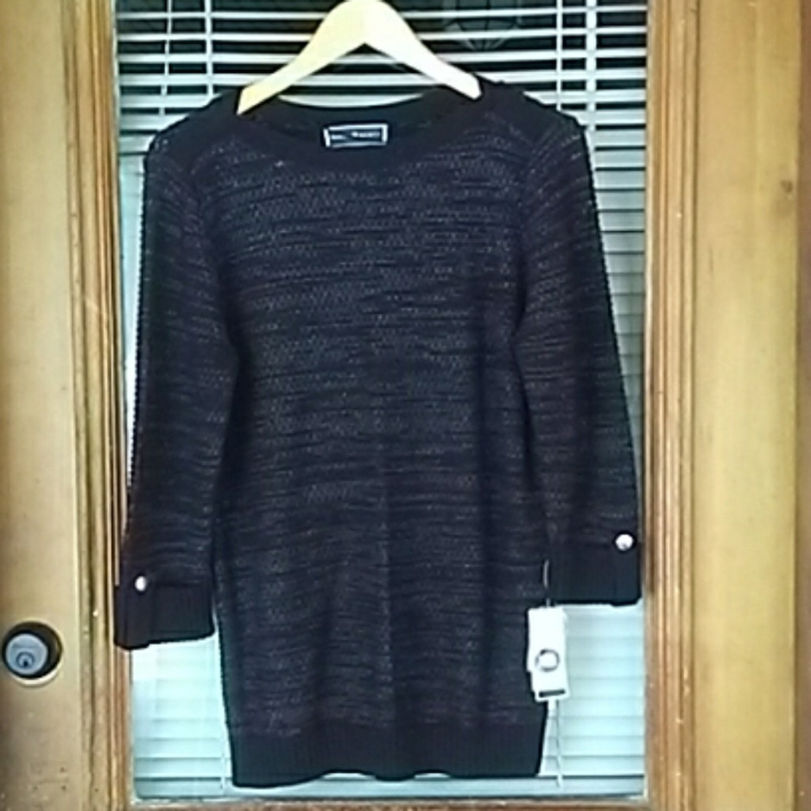 Nwt Karen Scott Cotton Blend Black W/Metallic Thread Sweater